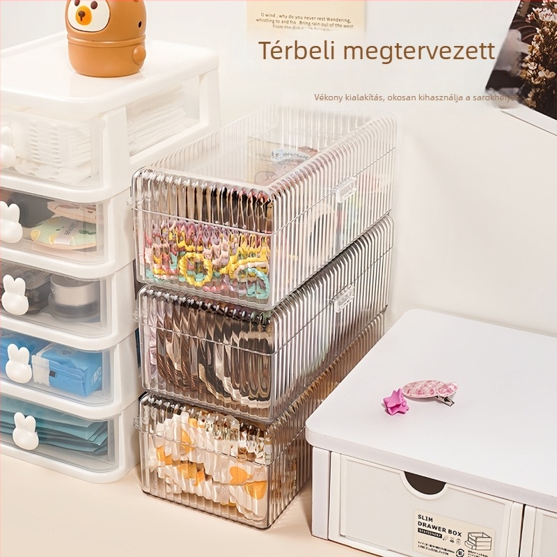 Hangge akril hajdísz tároló doboz, átlátszó négy rekeszes doboz fedővel, porálló, elválasztott belső, kapacitás 2 L