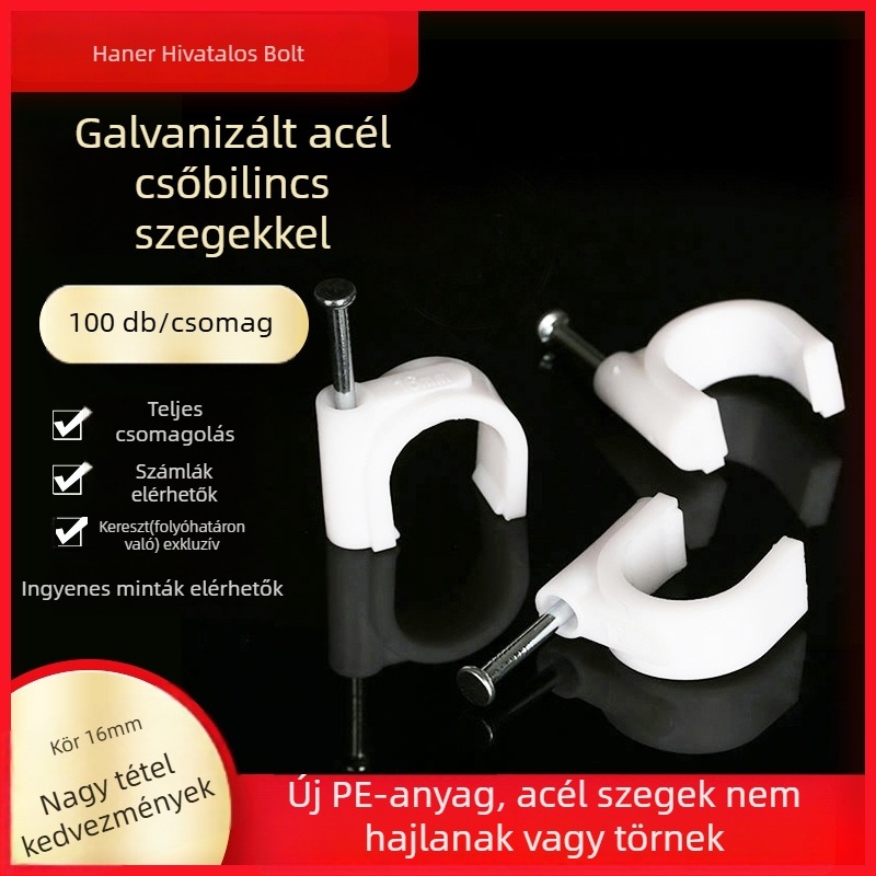 Haner kábelcsipeszek PE-bevonatú magas széntartalmú acél szeggel, beltéri kábelezéshez és kábelek rögzítéséhez