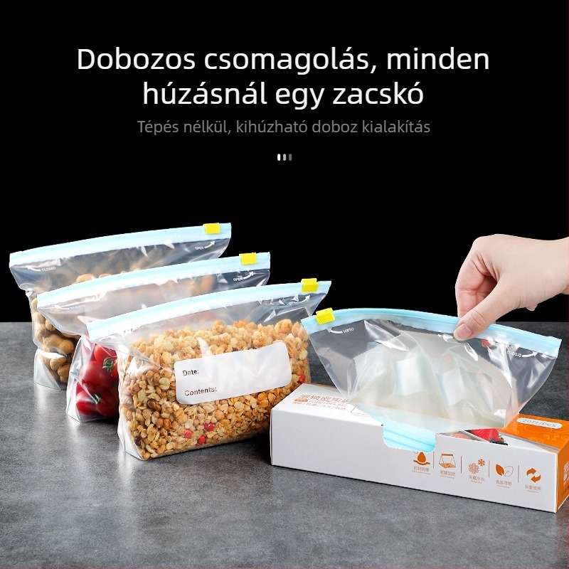 Élelmiszer-minőségű, vastagított vákuumtasak fagyasztóhoz, PE anyagú, önzáró, hűtőszekrényben tárolásra, -60°C–100°C, 15/20/25 db