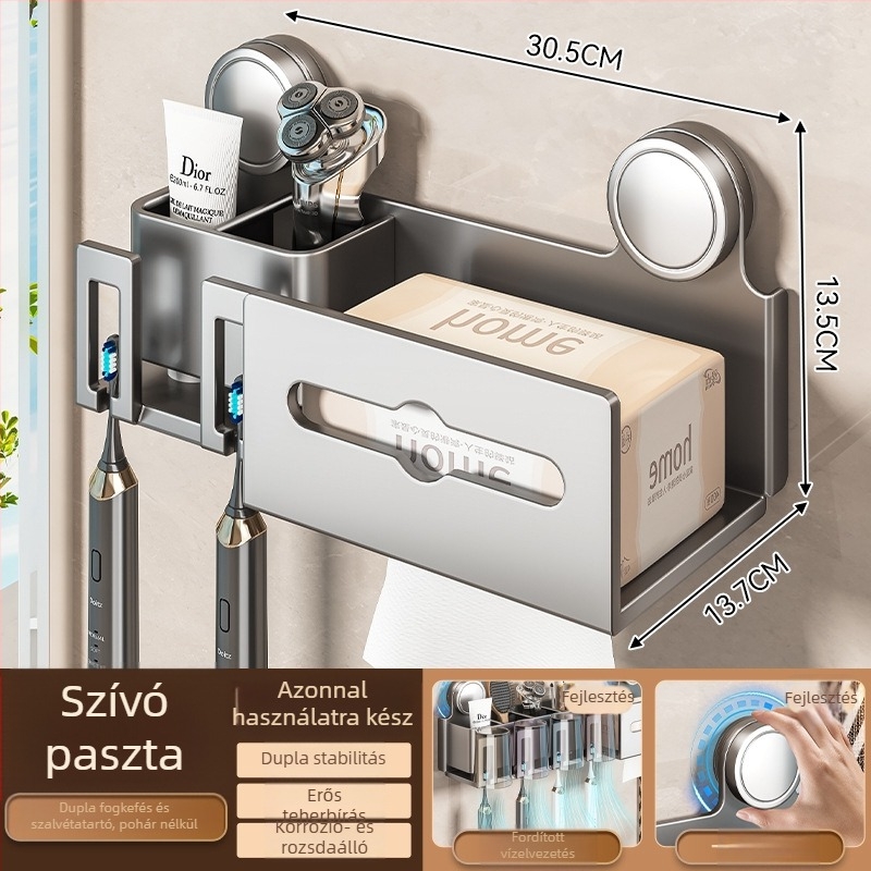 Baihan falra szerelhető fogkefetartó és szájvíz pohár tároló, két részes készlet, anyag: tér alumínium, felületkezelés: spray műanyag, stílus: modern egyszerűség