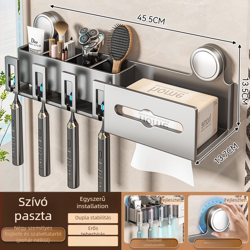 Baihan falra szerelhető fogkefetartó és szájvíz pohár tároló, két részes készlet, anyag: tér alumínium, felületkezelés: spray műanyag, stílus: modern egyszerűség