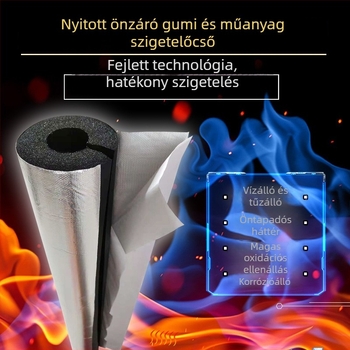 Öntapadós szigetelőcső-szegély vízvezetékekhez, gumiból és műanyagból, B2 osztályú tűzálló, hővezetés 0,03 W/mK, alkalmazás: mérnöki csővezetékek és klímatechnika