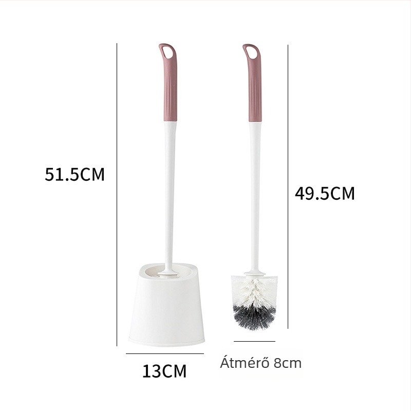 WC-kefe puha sörtéjű, gömbölyű fejű, falra szerelhető fröccsenés elleni kialakítás, hosszú nyél, alappal, műanyagból