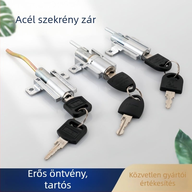 Háromszintes szekrényzár — Modell: Triple cabinet lock; Anyag: hideg hengerelt acél; Alkalmazási kör: vasból készült három rekeszes szekrények; Márka: Hui Pan