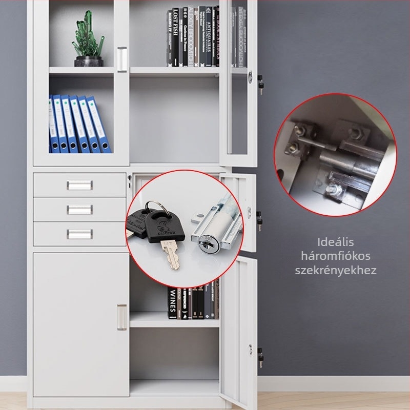 Háromszintes szekrényzár — Modell: Triple cabinet lock; Anyag: hideg hengerelt acél; Alkalmazási kör: vasból készült három rekeszes szekrények; Márka: Hui Pan