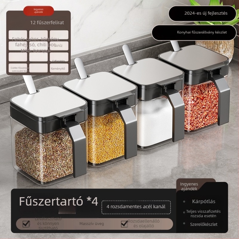 Fali fűszertároló készlet rozsdamentes acélból, sós- és fűszeres üvegek, kemény fűszerekhez, 2024-ben debütált