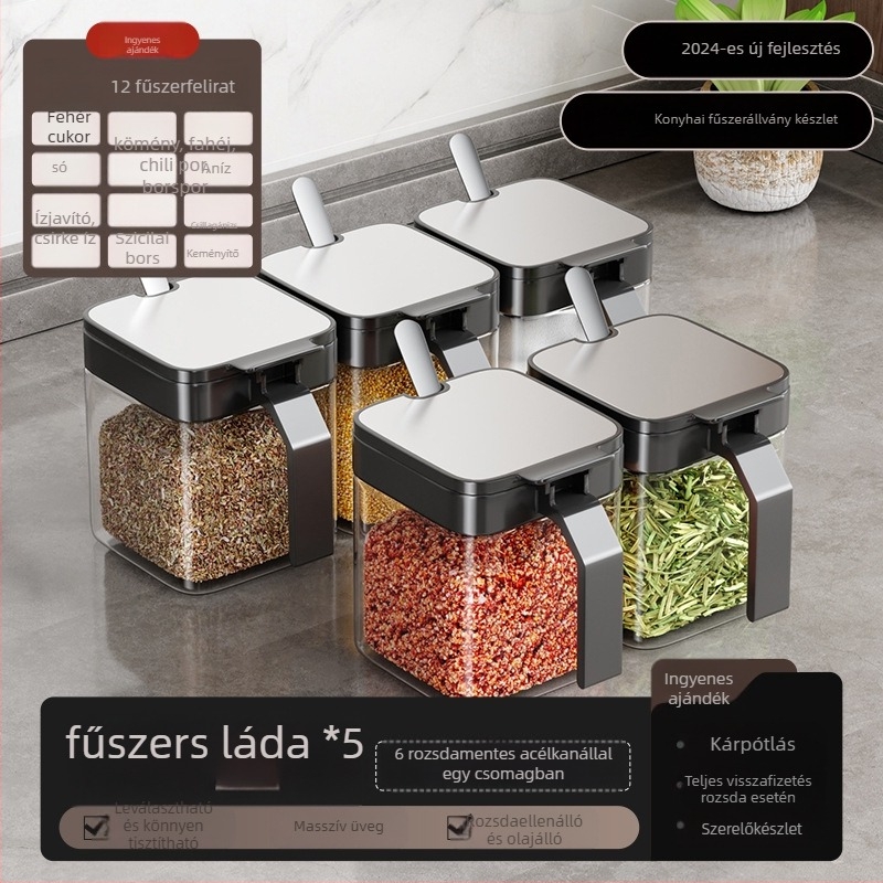 Fali fűszertároló készlet rozsdamentes acélból, sós- és fűszeres üvegek, kemény fűszerekhez, 2024-ben debütált