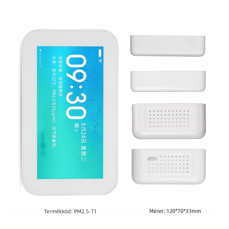 CO és formaldehid detektor burkolat: PM2.5 érzékelő, hőmérséklet–páratartalom érzékelő, levegő minőségének nyomon követése, ABS+PC burkolat