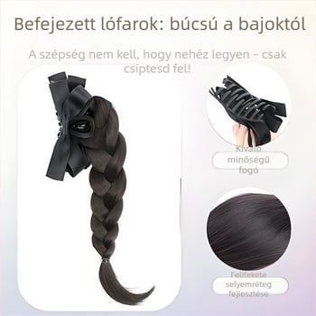 Paróka magas lófarokkal és copfokkal, kézzel font haj, hőálló szál, nem festhető, Kai Fei