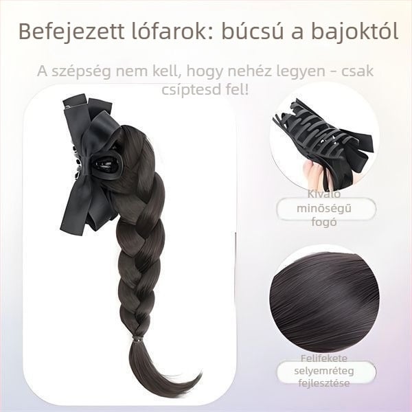 Paróka magas lófarokkal és copfokkal, kézzel font haj, hőálló szál, nem festhető, Kai Fei