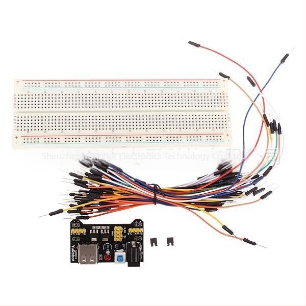 MB-102 Breadboard kísérletkészlet DuPont kábelekkel és Breadboard tápegységmodullal — DIY elektronikai fejlesztőpanel (Model BYS459-1500)