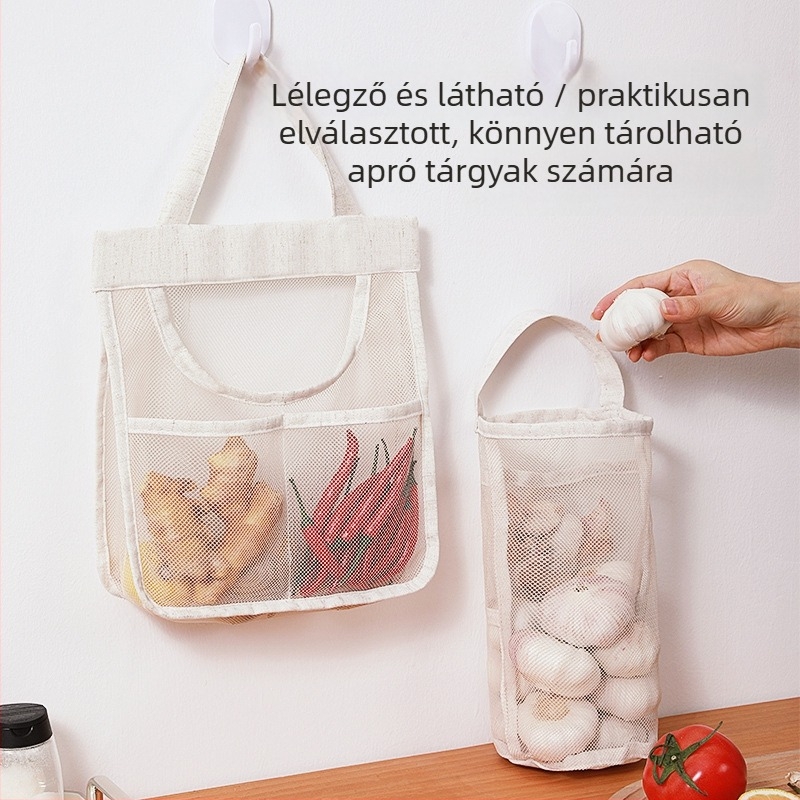 Fali hálós tároló táska, poliészter alapanyagból, konyhai tárolásra, egyszerű és modern sík dizájn, többfunkciós