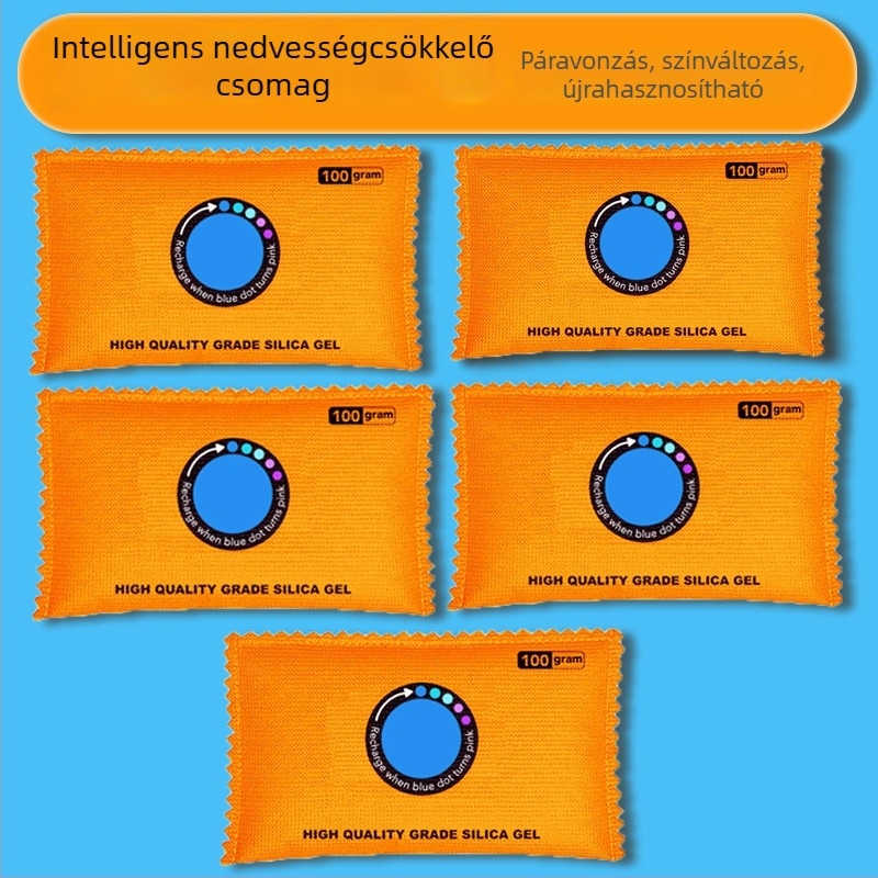 Szilikagél nedvesség-kötő tasak színváltó indikátorral, 400 g, 20 tasak dobozonként, illat adható, autó és otthon használatra