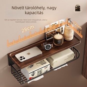 Diófából készült falra szerelhető vécépapírtartó alumínium ötvözet kerettel, négyzetes forma, viaszos bevonatú felület