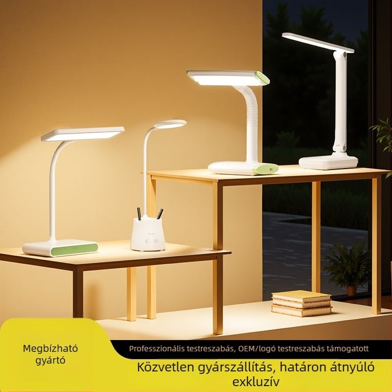 Tölthető LED asztali lámpa érintéses vezérléssel, összecsukható, beépített akkumulátor, Micro USB/Type-C csatlakozó