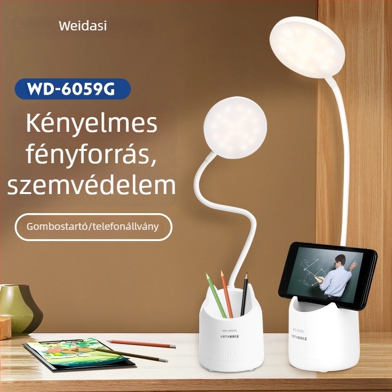 Tölthető LED asztali lámpa érintéses vezérléssel, összecsukható, beépített akkumulátor, Micro USB/Type-C csatlakozó