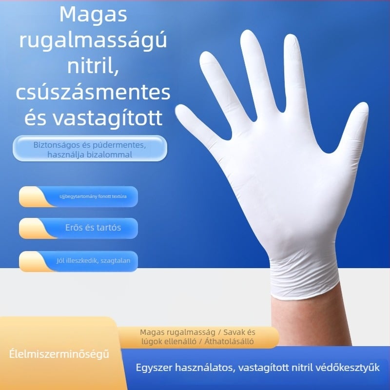 Egyszer használatos nitril kesztyűk konyhába - vastagított, olajálló, vízálló, sav- és lúgálló.