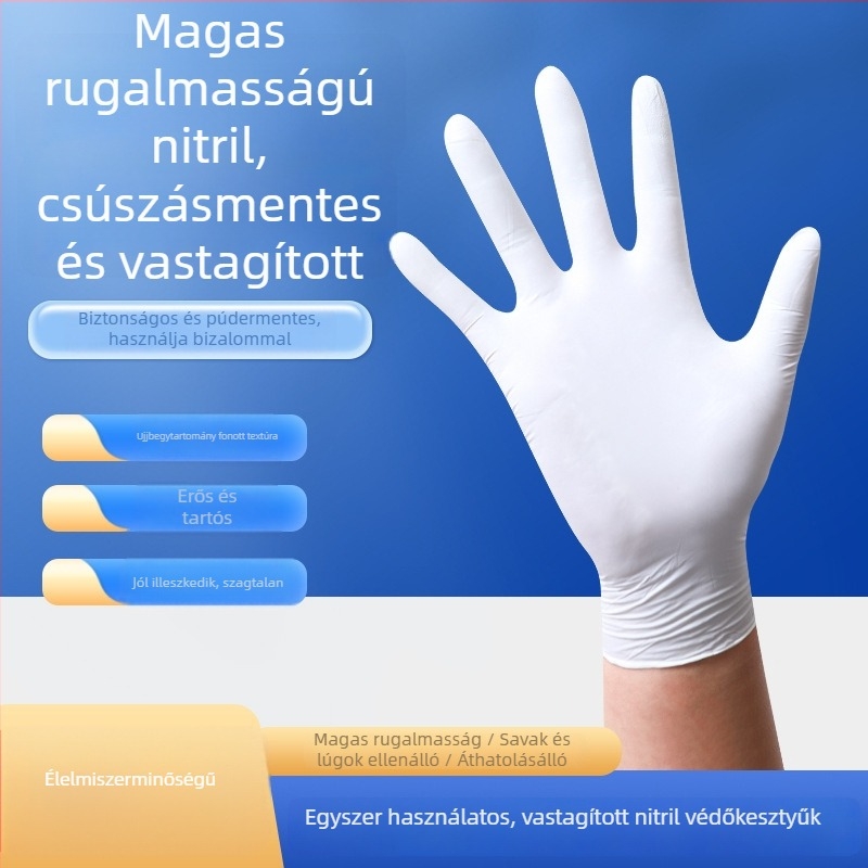 Egyszer használatos nitril kesztyűk konyhába - vastagított, olajálló, vízálló, sav- és lúgálló.