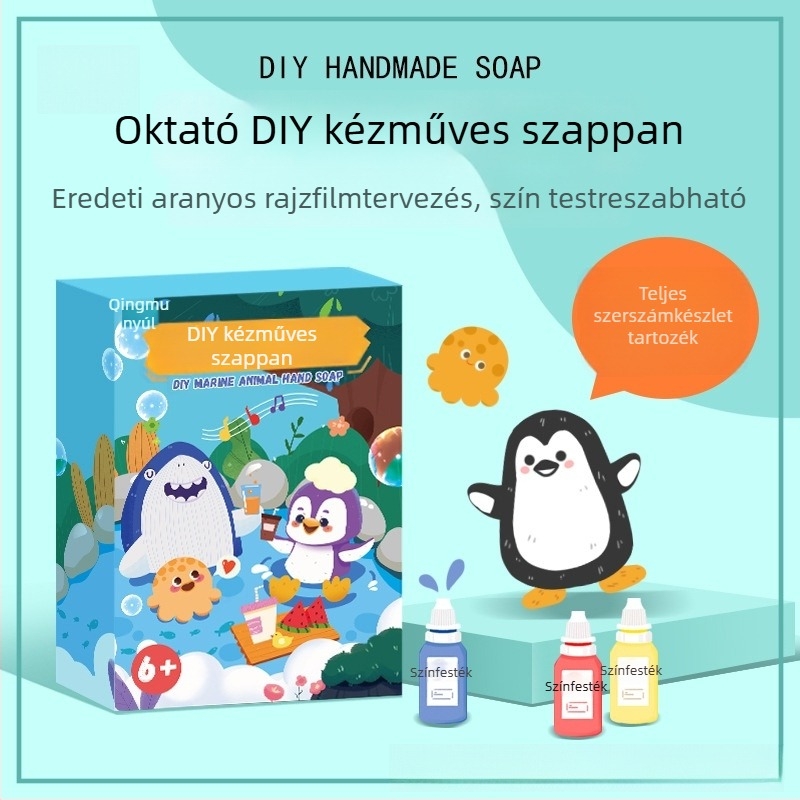 Óceán témájú kézműves szappan DIY állatfigurákkal gyerekeknek (3–6 év) | Papírdobozos csomagolás | Rajzok szerint testreszabható