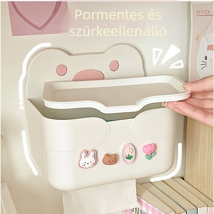 Falra szerelhető fürdőszobai papírdoboz, PP anyagból, vízálló, modell W2056, fúrás nélküli szerelés.
