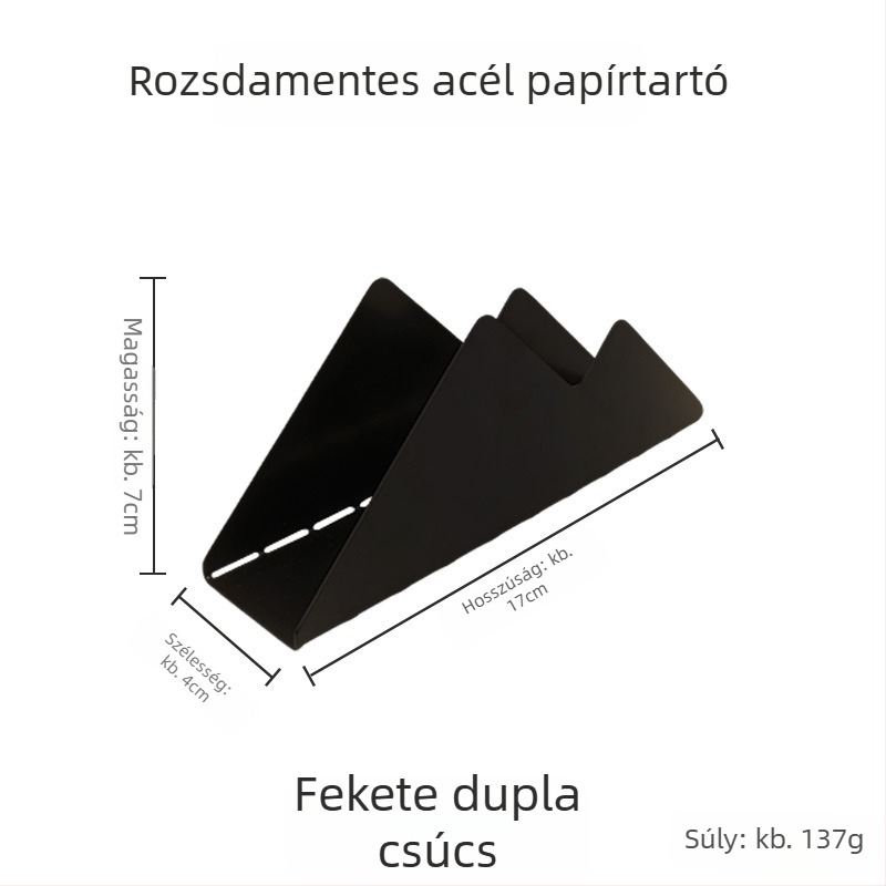 Szalvétatartó rozsdamentes acélból, tükörfényes felülettel, elektropácolt bevonattal, négyszögletes alak, dupla csúcs dizájn