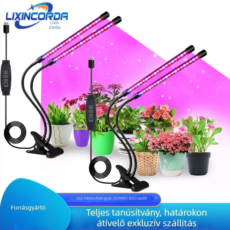 Négyfejű klipszes növény LED növekedési lámpa teljes spektrummal, 10 LED, 5V bemenet, 10W, IP43, állítható fényerő (GL-021(2PACK))