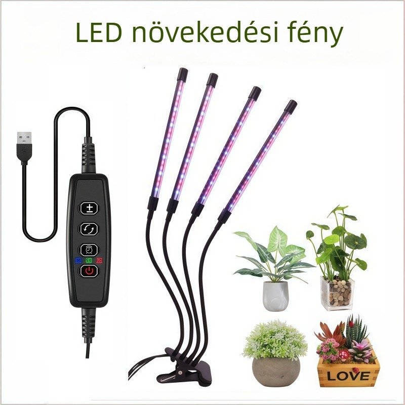 LED növény növekedési lámpa klipszes kialakítással, teljes spektrummal, 5V bemenet, IP45, ABS ház