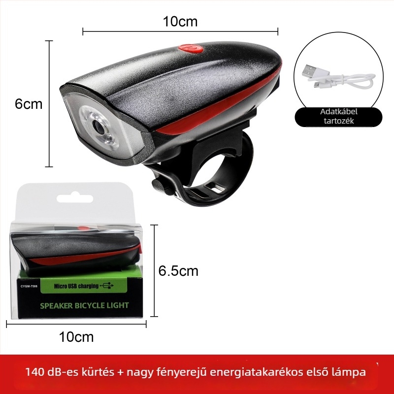 Kerékpár első lámpája elektromos kürttel éjszakai tekeréshez — Hissuke, testreszabható gyártás, magáncímke kész