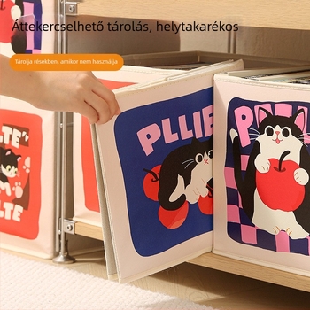Textil tároló doboz, összecsukható, fiókos stílus, 35 L kapacitás, karikatúra mintázat, modern minimalist