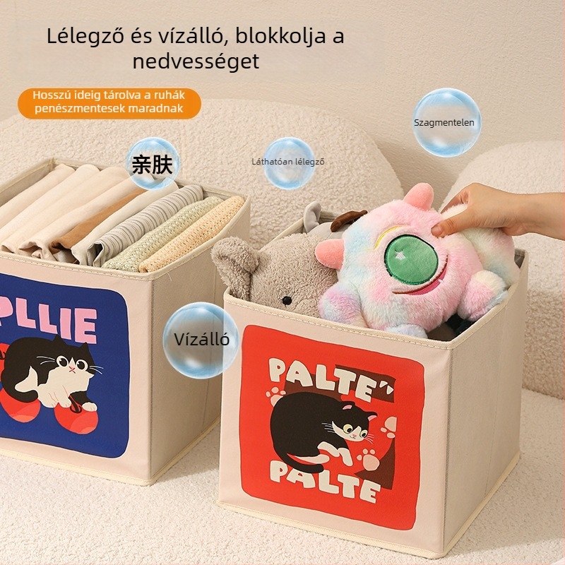 Textil tároló doboz, összecsukható, fiókos stílus, 35 L kapacitás, karikatúra mintázat, modern minimalist