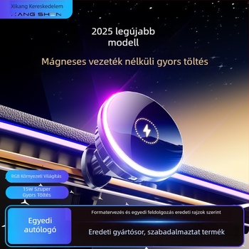 Mágneses vezeték nélküli autós telefontartó, 15W töltéssel, szellőzőnyílásra rögzítve (snap-on)