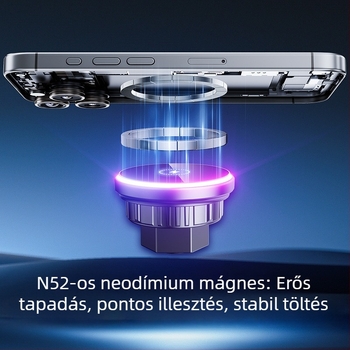 Mágneses vezeték nélküli autós telefontartó, 15W töltéssel, szellőzőnyílásra rögzítve (snap-on)
