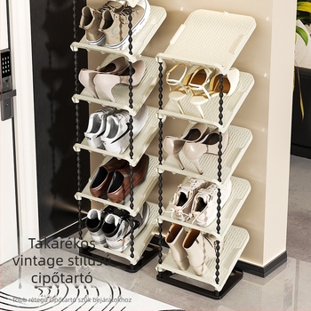 Dőlő cipőállvány, 6 szint, PP anyag, modern minimalista stílus, padlóra szerelés, alkalmas sportcipők, bakancsok és magas sarkú cipők