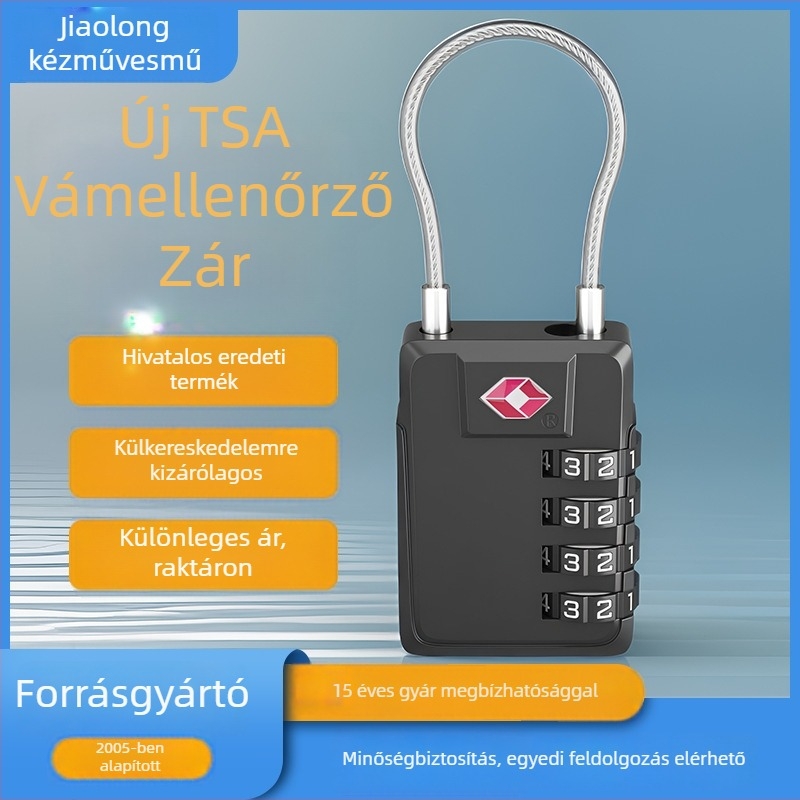 JLGY TSA poggyász zár jelszóval - cinkötvözet, modell TSA customs lock, rúd vastagsága 3 mm, rudak közötti távolság 15 mm