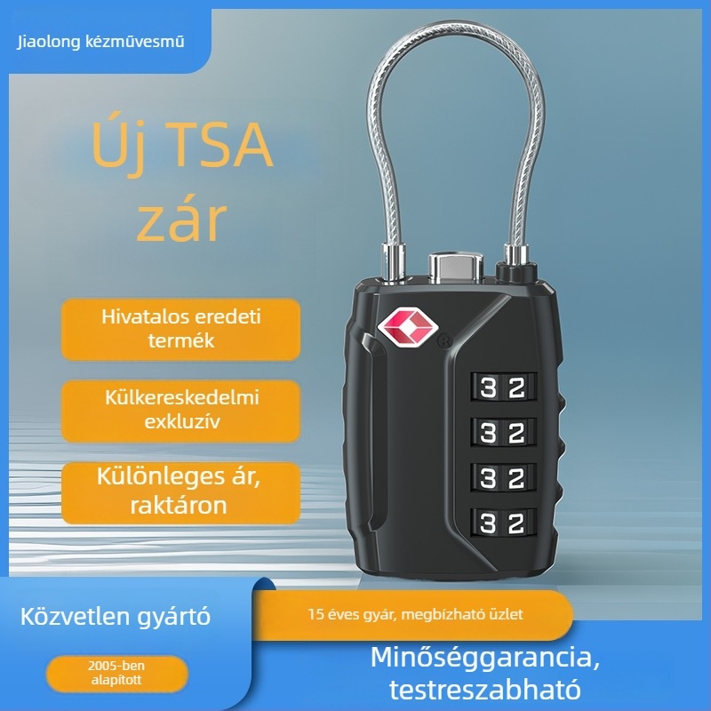 JLGY TSA poggyász zár jelszóval - cinkötvözet, modell TSA customs lock, rúd vastagsága 3 mm, rudak közötti távolság 15 mm