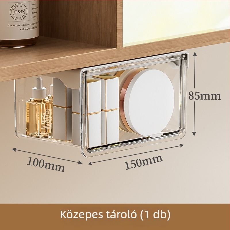 Tükör alatti fiókos rendező – átlátszó PET anyagú kozmetikai szervező, 1 L kapacitás