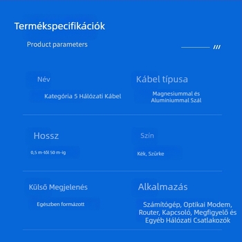 Cat5 Ethernet-kábel, beltéri/kültéri használatra, RJ-45 csatlakozó, csavart pár, alumínium-magnézium vezető, számítógépekhez és switchekhez