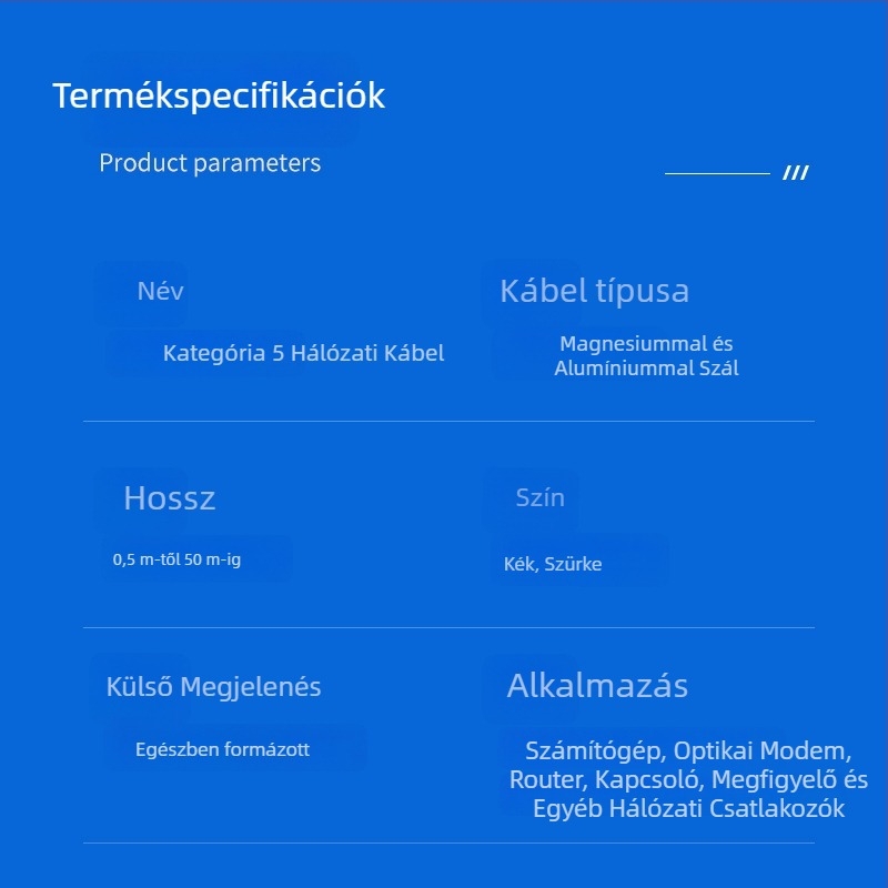 Cat5 Ethernet-kábel, beltéri/kültéri használatra, RJ-45 csatlakozó, csavart pár, alumínium-magnézium vezető, számítógépekhez és switchekhez