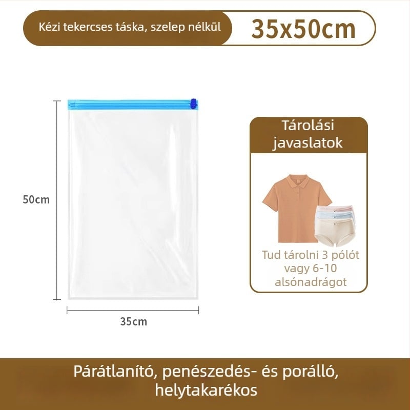 Utazáshoz készült kézi tekercs vákuum tömörítő zsák ruházathoz, pumpával, PET+PE anyag, 180 darab egy dobozban, 2022-ben piacra dobva