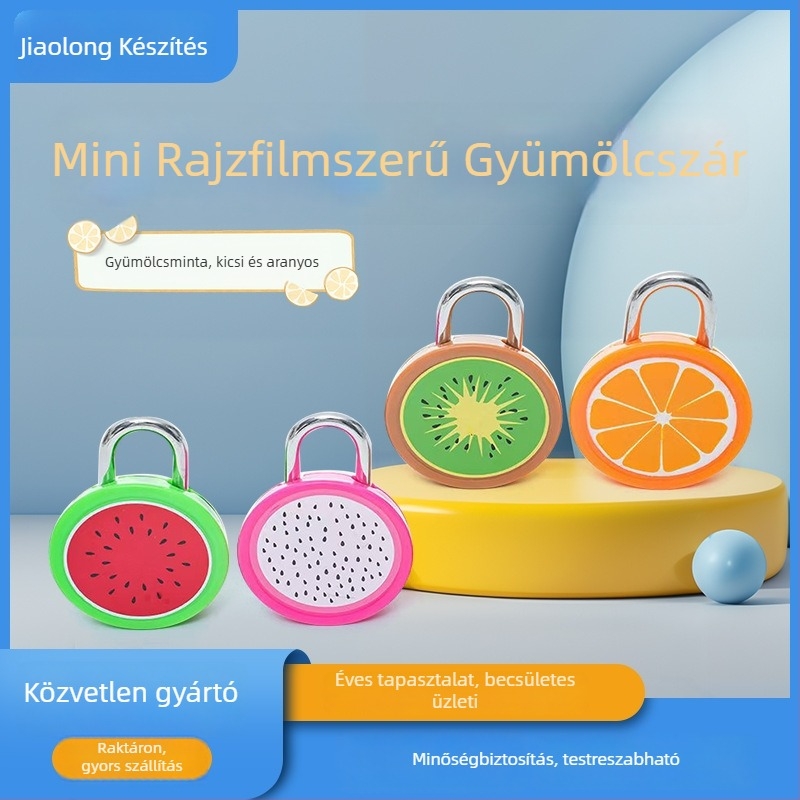 Gyümölcs alakú mechanikus zár, anyaga: vas+ABS, modell 002, záró rúd közötti távolság 13 mm, rúd vastagsága 3 mm, szekrényekhez, ajándékdobozokhoz, bőröndökhöz