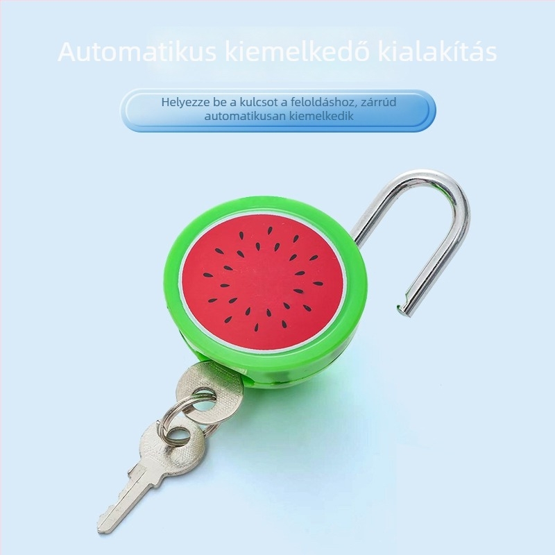 Gyümölcs alakú mechanikus zár, anyaga: vas+ABS, modell 002, záró rúd közötti távolság 13 mm, rúd vastagsága 3 mm, szekrényekhez, ajándékdobozokhoz, bőröndökhöz
