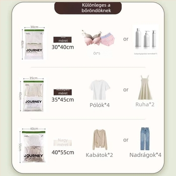 Utazási tömörítő tárolótáska – tekercs típusú, PA+PE anyag, modell Journey