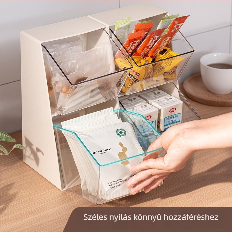 Asztali tároló doboz – ABS műanyag, 12 L, porvédett fedél, lehajtható fedél, teafiltereknek, kávékapszuláknak és nassolnivalóknak