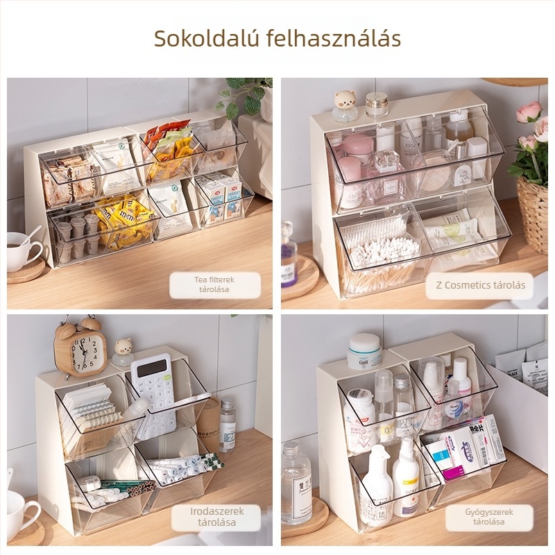 Asztali tároló doboz – ABS műanyag, 12 L, porvédett fedél, lehajtható fedél, teafiltereknek, kávékapszuláknak és nassolnivalóknak