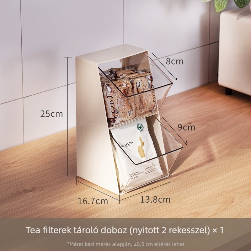 Asztali tároló doboz – ABS műanyag, 12 L, porvédett fedél, lehajtható fedél, teafiltereknek, kávékapszuláknak és nassolnivalóknak