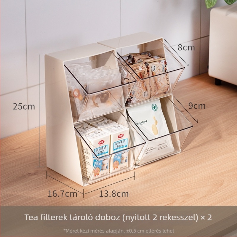 Asztali tároló doboz – ABS műanyag, 12 L, porvédett fedél, lehajtható fedél, teafiltereknek, kávékapszuláknak és nassolnivalóknak