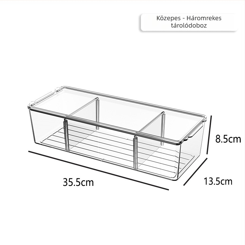 Három rekeszes PET orvosi doboz rendező, nagy kapacitású 18L, asztali használatra, leválasztható fedéllel