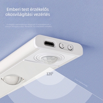 Ultra vékony mozgásérzékelős LED éjszakai fény szalag szekrényekhez és gardróbokhoz, újratölthető, öntapadós, intelligens vezérlés, beépített akkumulátor