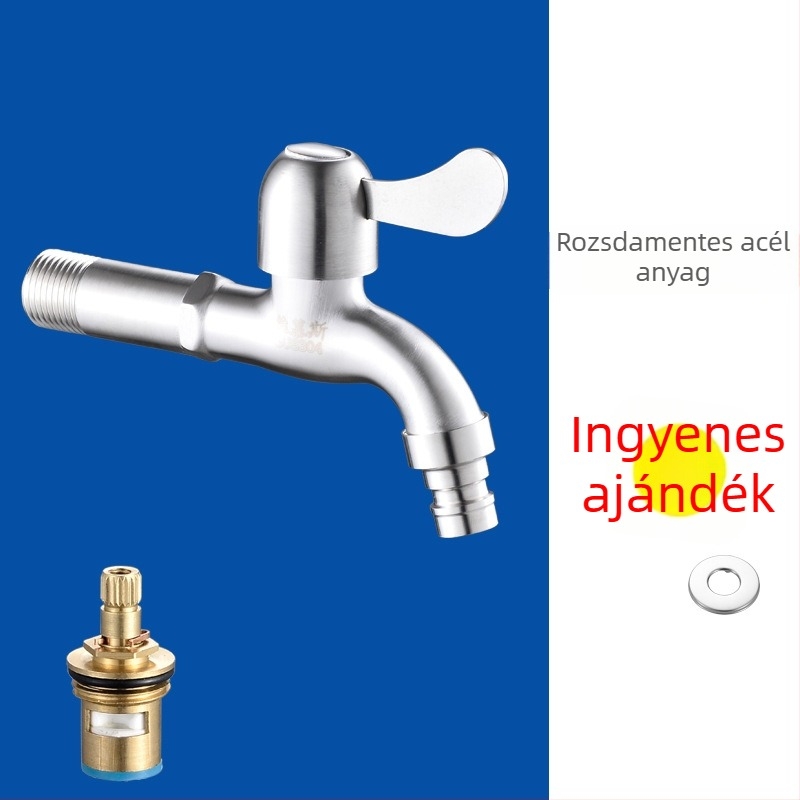 Falra szerelt mosógép- és mosogató csaptelep, 304 rozsdamentes acél, modell V5004, egykaros, nominális nyomás 0.8–1.2 MPa