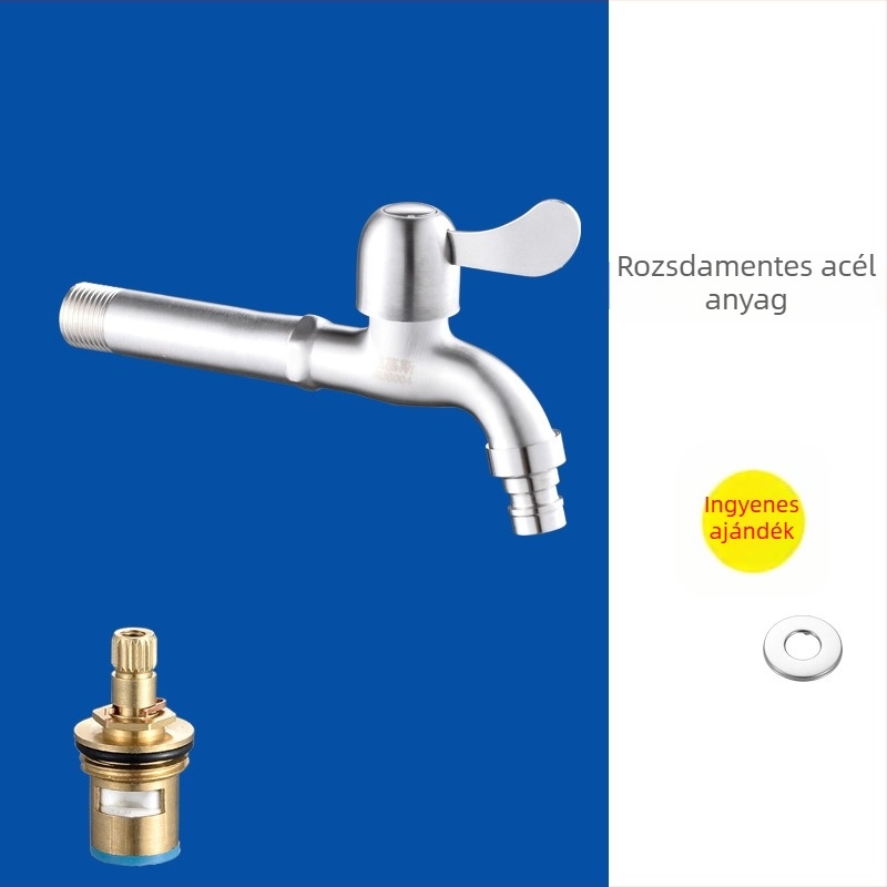 Falra szerelt mosógép- és mosogató csaptelep, 304 rozsdamentes acél, modell V5004, egykaros, nominális nyomás 0.8–1.2 MPa